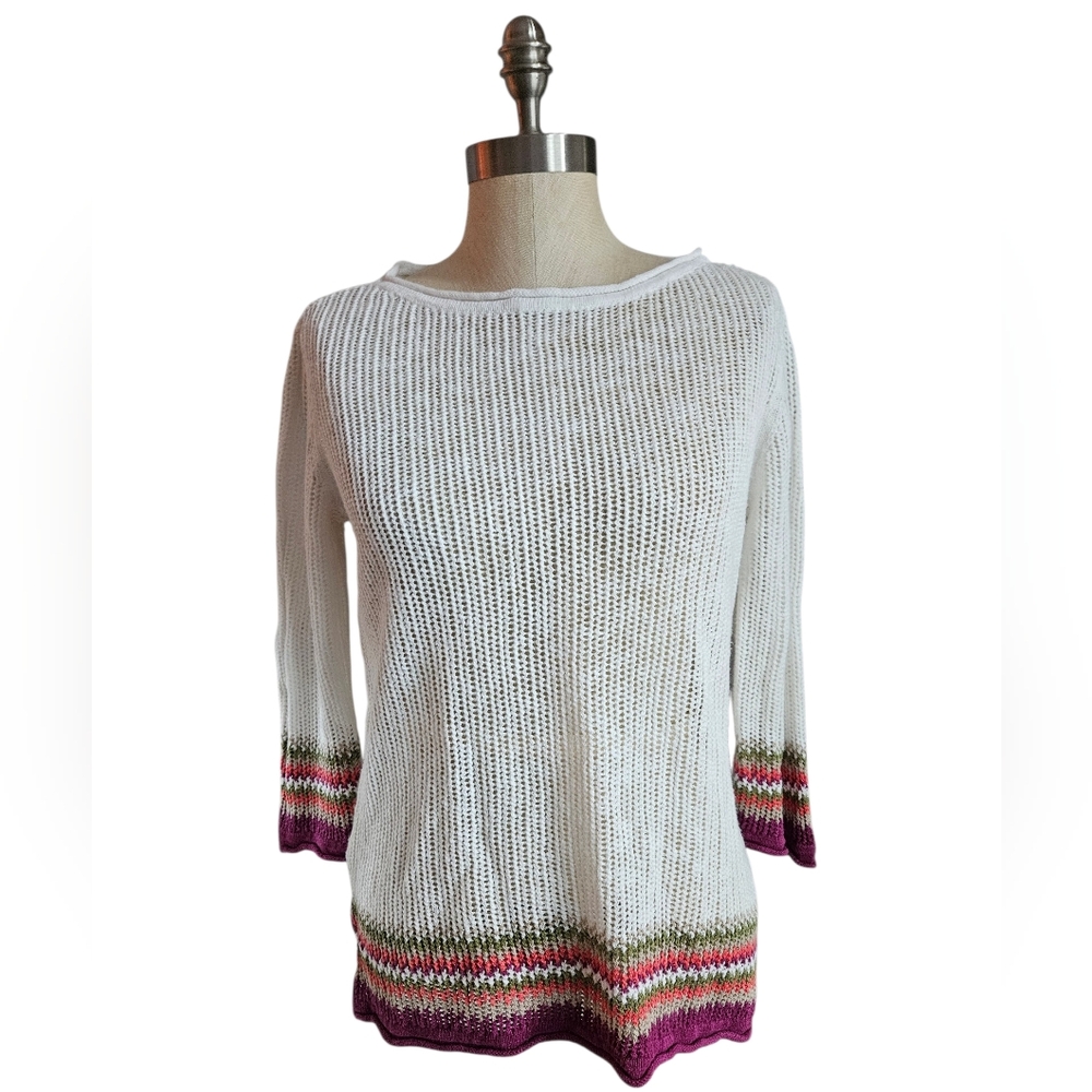 TOMMY BAHAMA Loose Knit Linen Cotton Striped Border Cover Up | SZ M